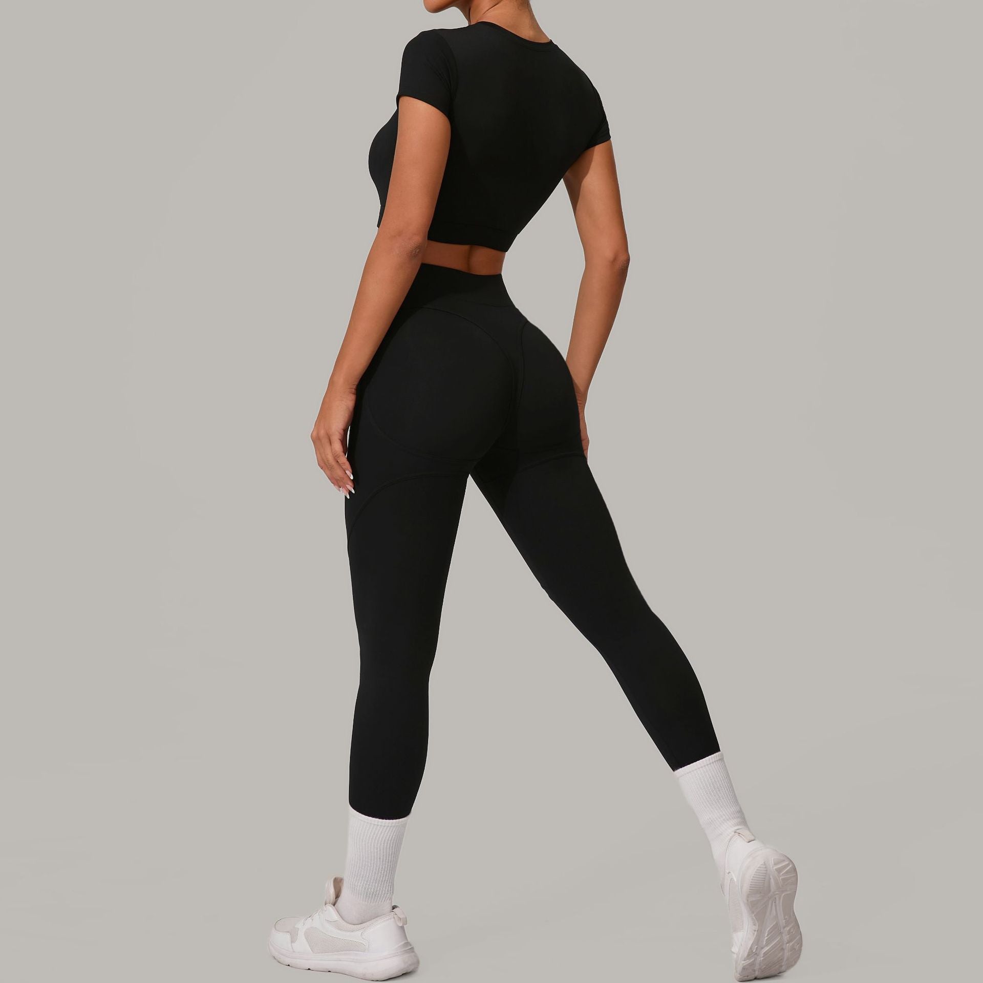 Autumn Sand Brushed Yoga Two Piece Sets Tight High Waist Hip Lifting Yoga Running Exercise Workout Outfit